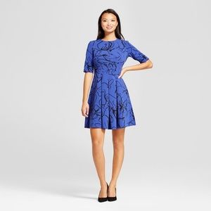 Blue with Black Detail Peplum Dress